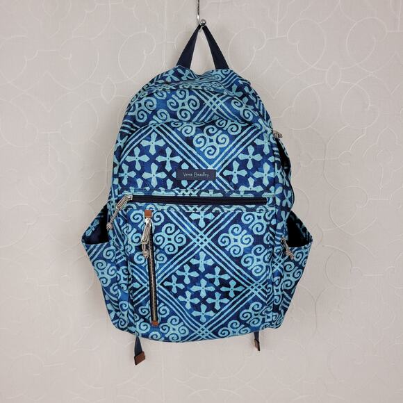 Vera Bradley Lighten Up Grand Cuban Tiles Womens Backpack Blue Laptop Bag - Picture 1 of 14